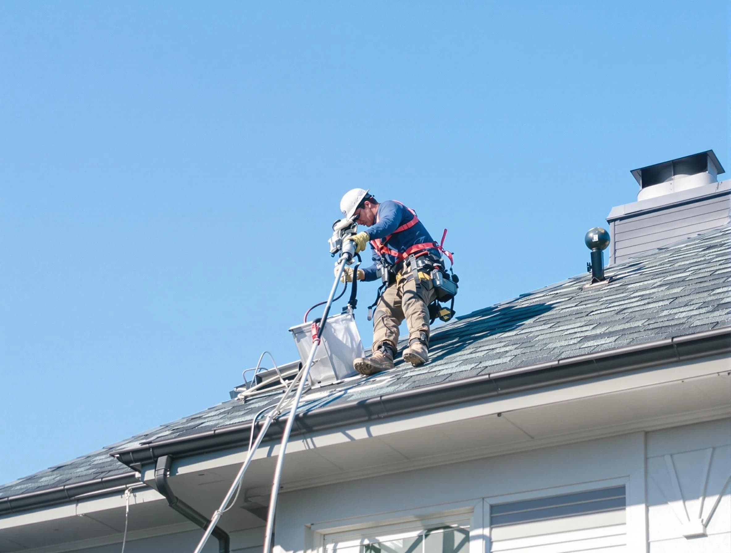 Mountain Park Dryer Vent Cleaning certified technician cleaning a roof-mounted dryer vent system in Mountain Park