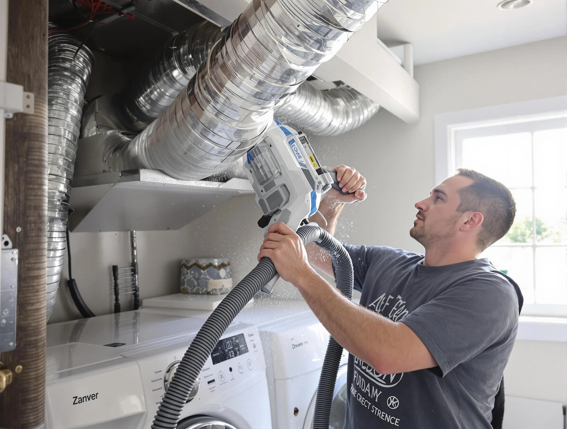 Mountain Park Dryer Vent Cleaning specialist cleaning deep within a dryer vent duct system in Mountain Park