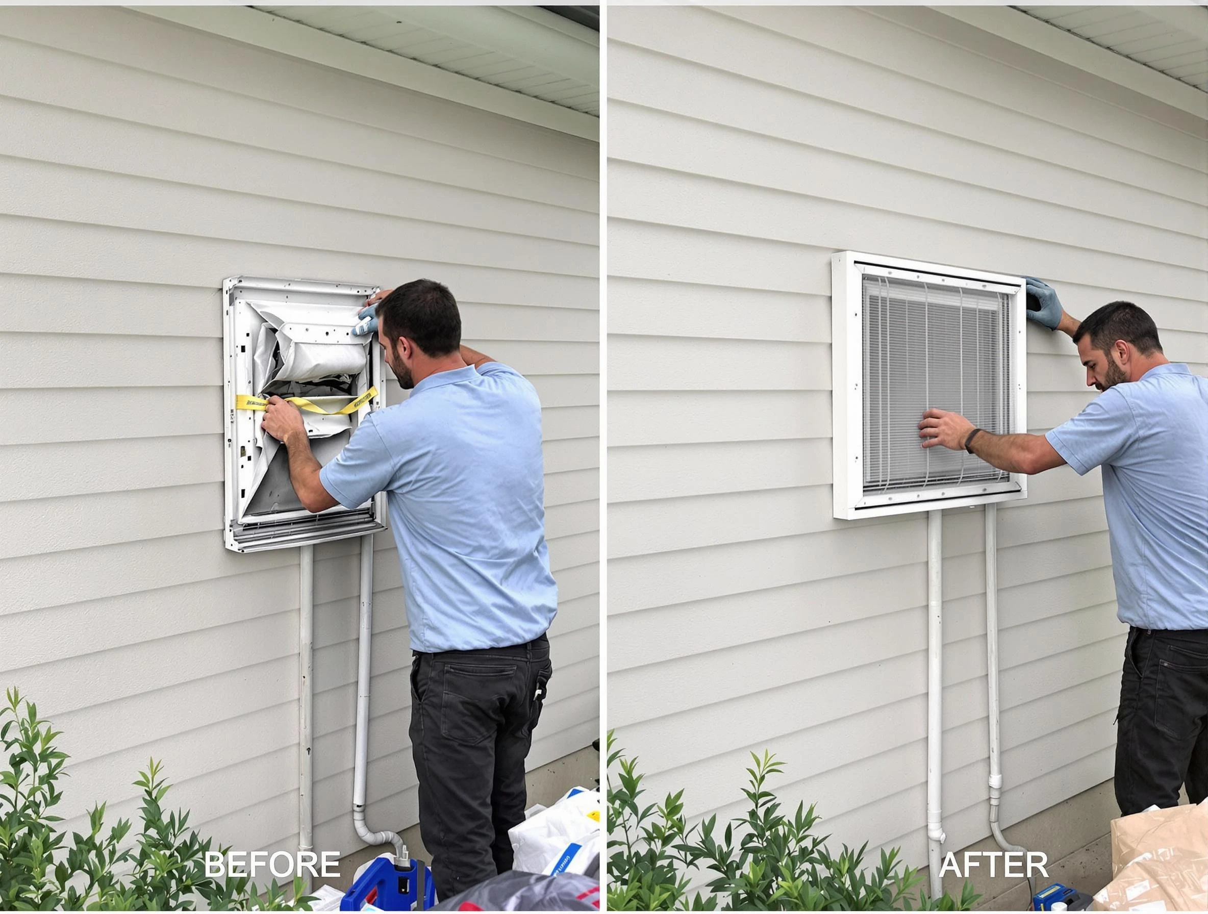 Mountain Park Dryer Vent Cleaning technician installing high-quality dryer vent cover at a residential property in Mountain Park